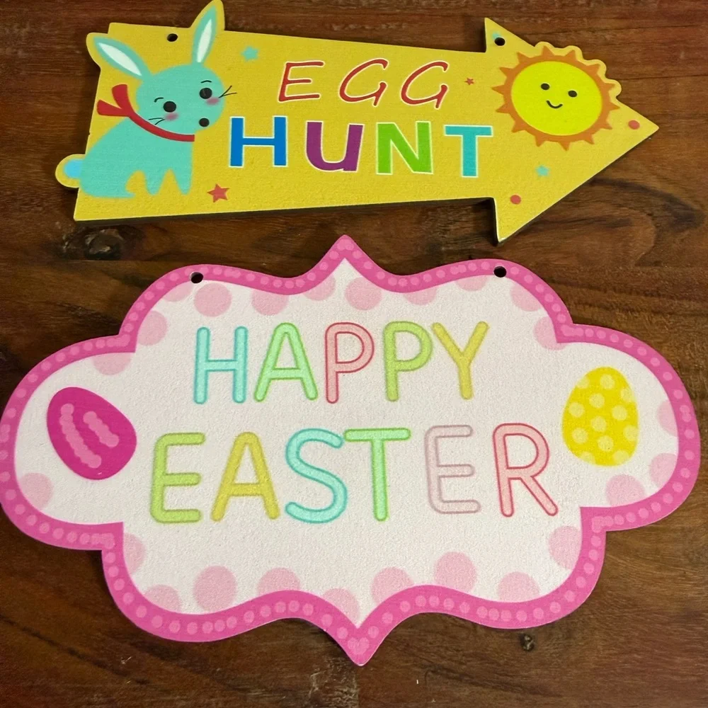 Easter party theme decoration bundle 4 Pc Decorate Stand sign Hanging Sign